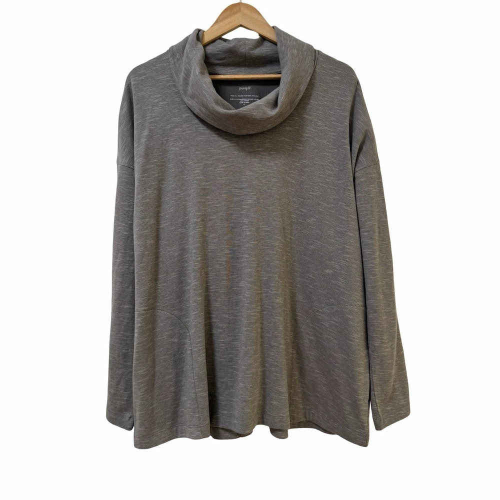 J Jill Womens Double Face Cowl Neck‎ Organic Cotton Top Size XL Gray Casual NWT